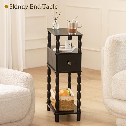 MaxSmeo Black Narrow Side Table, Narrow End Table with Storage, Skinny Small Nightstand with Drawer for Bedroom, Living Room, Small Spaces (Black) - color: Black
