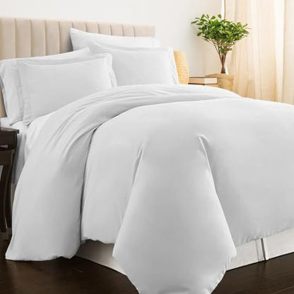 Pizuna Pure 100% Cotton Full Duvet Cover Set, Luxurious 400 Thread Count Long Staple Cotton Sateen Weave with Button Closure (Combed White Cotton Duvet Cover Full) | Long Staple Combed Cotton Sateen Weave 3 Piece Luxurious Cool Full Comforter Cover with H