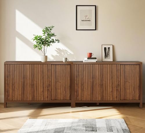ZYBT Fluted Sideboard Buffet Cabinet with Storage, Modern Credenza Buffet Sideboards Bar Cabinet Console Table with Adjustable Shelves Slide Door for Living Room Hallway Kitchen Entryway - style: 3Door