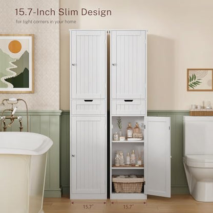 67" H Tall Bathroom Cabinet with 2 Doors & 1 Drawer, Narrow Bathroom Storage Cabinet with Adjustable Shelves, for Living Room, Entryway, Kitchen, White - color: White