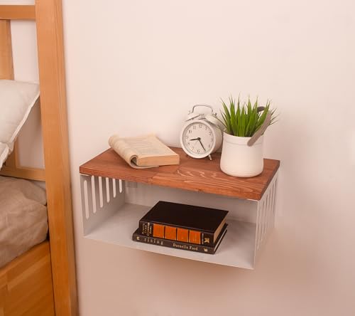 Floating Nightstand with White Metal Base, Wooden Top and Sturdy Metal Base, Minimalist Bedside Table, Wall Mounted Shelf, Bedside Shelf (Paris) - color: Paris