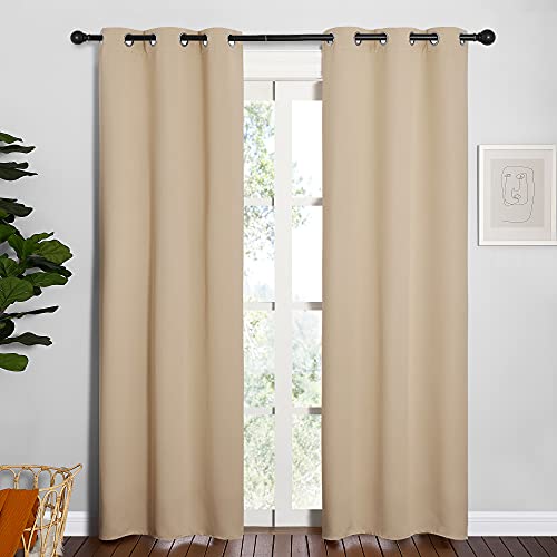 NICETOWN Room Darkening Draperies Window Curtain Panels, Thermal Insulated Grommet Room Darkening Curtains for Bedroom (Biscotti Beige, 2 Panels, W34 x L84 -inch) - color: Biscotti Beige, size: 34"W x 84"L (Pack of 2)