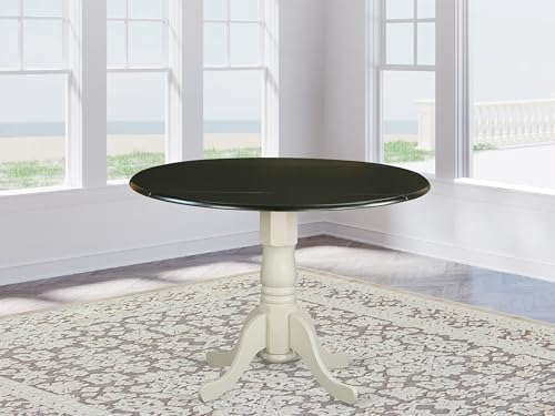 East West Furniture DLT-BLW-TP Dublin Dining Room Table - a Round Solid Wood Table Top with Dropleaf & Pedestal Base, 42x42 Inch, Black & Linen White - color: Black & Linen White