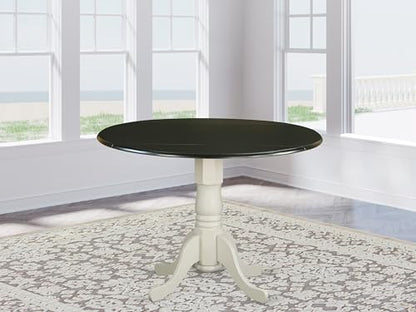 East West Furniture DLT-BLW-TP Dublin Dining Room Table - a Round Solid Wood Table Top with Dropleaf & Pedestal Base, 42x42 Inch, Black & Linen White - color: Black & Linen White