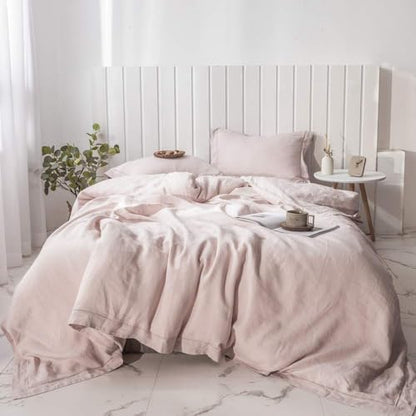 Simple&Opulence 100% Washed Linen Duvet Cover Set with Embroidered,2 Pieces Soft Farmhouse Comforter Set with Button Closure,1 Duvet Cover and 1 Pillowsham(Twin,Dusty Pink) - color: Embroidery Dusty Pink, size: Twin