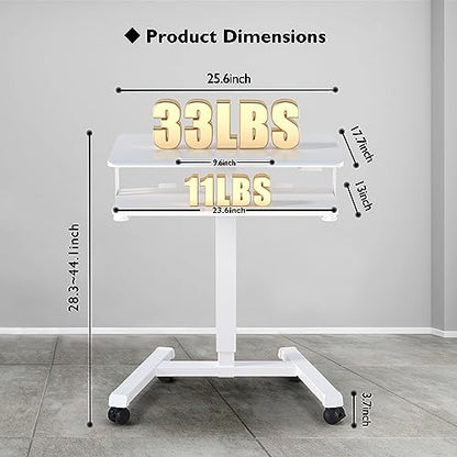 BONTEC Mobile Standing Desk with Keyboard Tray, Mobile Podium on Wheels | Rolling Laptop Sit Stand Desk, Adjustable Height Desk Up to 33lbs, Portable Computer Workstation Cart for Living Room, White - color: White