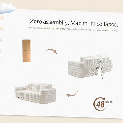 ZurNesfure Sofa Couch 3-Seater Boneless Sofa with Pillow White,3-Seater | No Assembly Need, Modern Couch with deep seat and Washable Cover Cloud Sofa for Living Room Bedroom Apartment - color: Bubble White, size: 3-seater