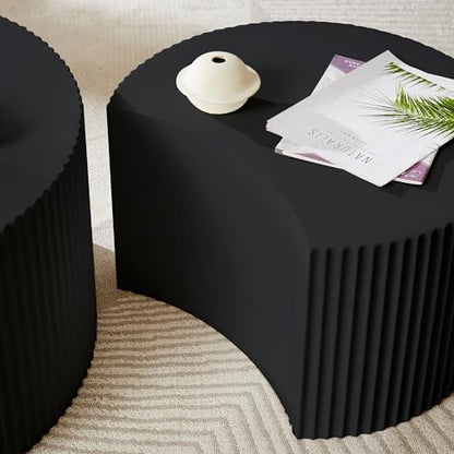 JUSTONE Set of 2 Nesting Coffee Table,Modern Round Wood Accent Side End Table for Living Room Bedroom and Entryway, Apartment,Round Coffee Tables for Small Spaces No Assembling (Black) - color: Round-black