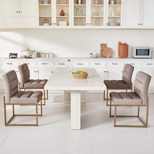 GrandNoor Modern Grey Linen Fabric Dining Chairs Set of 4, Soft Thick Upholstered Kitchen Chairs with Gold Sturdy Metal Legs,Adjustable Foot Pads Dining Room Chairs - color: Grey Linen, size: 4PCS Dining Chairs