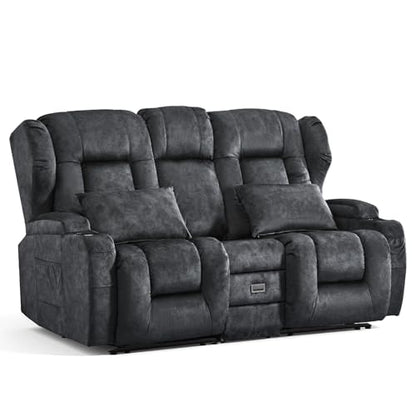 Loveseat Recliner Sofa,RV Wall Hugger Recliners with Flip-up Console,Reclining Loveseat Sofa Recliner with Cup Holders/Lumbar Pillows for Small Spaces,RV Furniture (Gray, 68" 2-Seater) - color: Grey, size: 68" 2-Seater