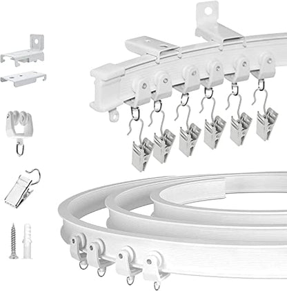 Ceiling Curtain Track, Flexible Bendable Curtain Track Wall Mount Room Divider Curved Ceiling Track System with Clips 10Ft Plastic Curtain Rails for Rv Shower Curtains - color: White, size: 10Ft