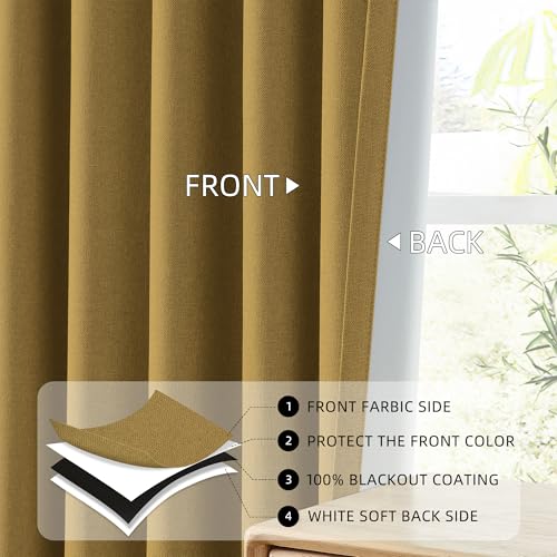 ChrisDowa Golden Brown Blackout Curtains 45 Inches Long 2 Panels for Bedroom - color: Gold Brown, size: 52"W x 45"L (Pack of 2)