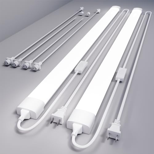 4FT Plug in Shop Light 2PCS, 5000K Linkable 36W Workbench Light, LED Tube Lights with Plug, 4500 LM Ceiling Closet Lighting for Laundry Garage Basement Kitchen | LED Tube Lights with Plug, 4500 LM Ceiling Closet Lighting for Laundry Garage Basement Kitche