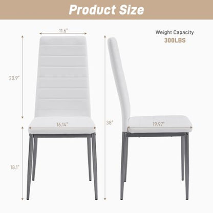 Karl home White Dining Chairs Set of 4, PU Leather & High Back | Kitchen chairs with padded seats & foot cap protection for dining kitchen living room,300lbs capacity,space-saving - color: White, size: Set of 4