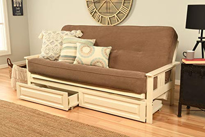Kodiak Furniture Monterey Futon Set with Storage Drawers, with Antique White Base and Marmont Mocha Mattress - color: Marmont Mocha, size: Drawers Included, style: Antique White Finish