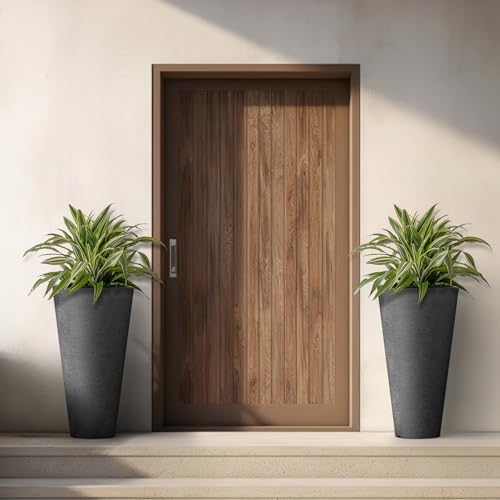 Kante Set of 2 Black Plastic Round Planters 23" Tall Home & Outdoor | Tapered, Nursery Pot & Outer Cachepot, Indoor Use, Modern Garden Decor, Weather-Resistant, Drainage, Lightweight, Durable - color: Black, size: 23" H