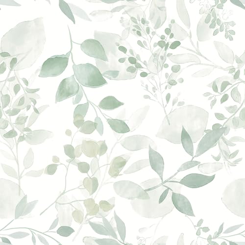 Safiyya Light Green Leaf Wallpaper Peel and Stick Wall Paper Modern Boho Contact Paper 78.7" x 17.3" Self Adhesive Removable Wallpaper for Bedroom Bathroom Vinyl Rolls - color: Green and White, size: 17.3" x 78.7"