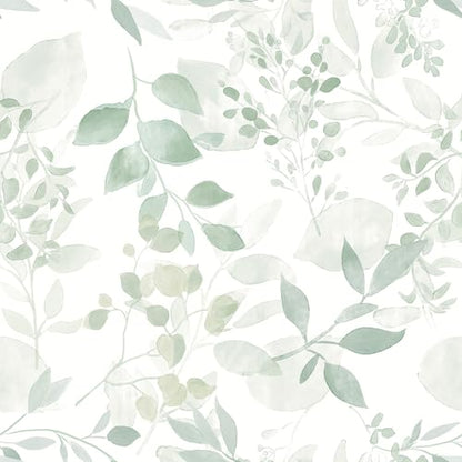 Safiyya Light Green Leaf Wallpaper Peel and Stick Wall Paper Modern Boho Contact Paper 78.7" x 17.3" Self Adhesive Removable Wallpaper for Bedroom Bathroom Vinyl Rolls - color: Green and White, size: 17.3" x 78.7"