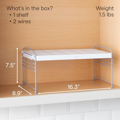 YouCopia Adjustable-Height UpSpace Shelf, Shelf Riser for Vertical Kitchen Cabinet and Pantry Organization, 9.0” D x 16.0” W x 7.7” H