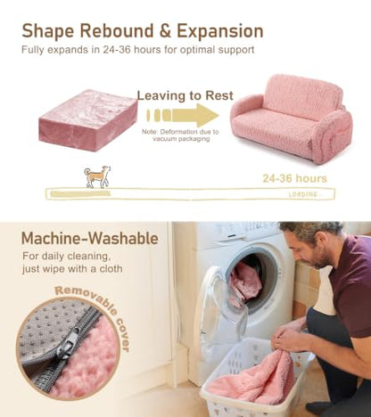 little dove 2-in-1 Sherpa Fold Out Kids Couch, Extra Wide Comfy Kid Chair, Convertible Kids Sofa, Foldable Kid Couch with High Density Foam for Boys & Girls, Pink - color: Pink