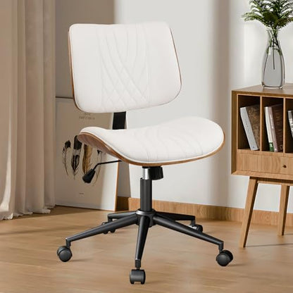 CLATINA Armless Home Office Chair, Desk Chair with Wheels, Adjustable Height Reading Chair, Leather Mid Back & Swivel Computer Chair, Modern Walnut Chairs with Back for Studio Meeting Room(White) - color: White Diamond-a, size: 1 Pack