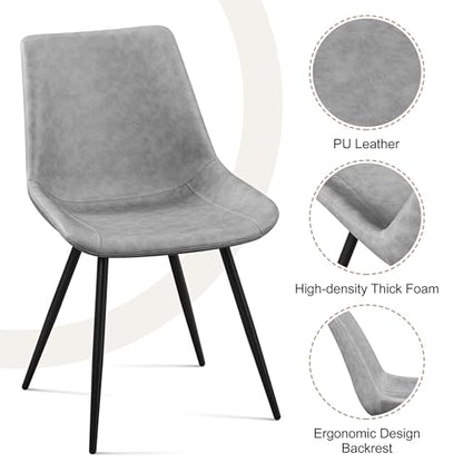Yaheetech Dining Chairs Set of 6 Mid Century Modern Kitchen Chairs Gray | Faux Leather Upholstered Dining Room Chairs with Metal Legs and Curved Backrest, Armless Side Chairs for Kitchen Living Room - color: Grey, size: Set of 6