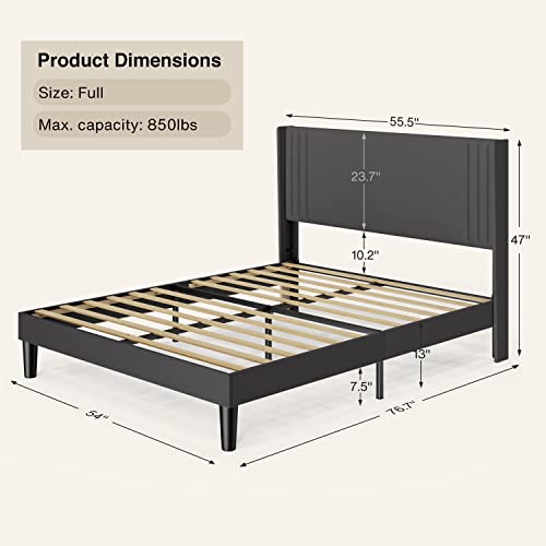 Gizoon Full Bed Frame with Wingback Headboard, Upholstered Platform Bed | Bed Frame with Padded Headboard,Wooden Slats, Noise-Free, No Box Spring Needed, Easy Assembly,Dark Grey - color: Dark Grey, size: Full