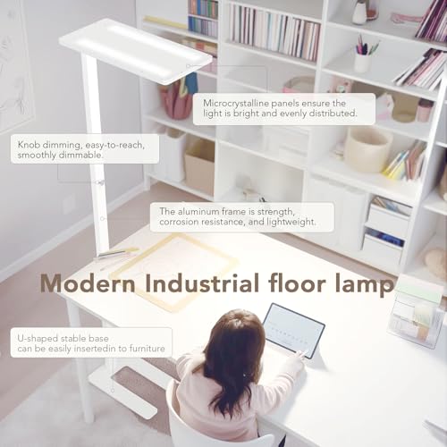 120W LED Floor Lamp, 76.8" Tall Reading Light, 10000LM Knob Dimming Standing Lamp, Full Spectrum Eye Care Reading Lamp, 4000K Natural Daylight for Study Room, Office, Living Room, Bedroom (White) - color: White
