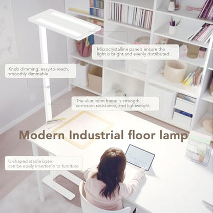120W LED Floor Lamp, 76.8" Tall Reading Light, 10000LM Knob Dimming Standing Lamp, Full Spectrum Eye Care Reading Lamp, 4000K Natural Daylight for Study Room, Office, Living Room, Bedroom (White) - color: White