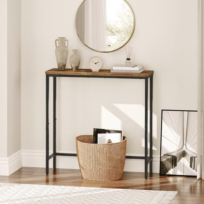 HOOBRO Narrow Console Table, 29.5" Small Entryway Table, Thin Sofa Side Display Table, for Hallway, Bedroom, Living Room, Foyer, Rustic Brown and Black BF75XG01 - color: Rustic Brown + Black