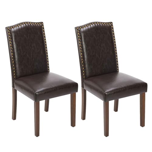 Kitchen Chairs Set of 2 Modern Upholstered Fabric Seat with Nailhead Trim and Ergonomic Lumbar Support for Living Room and Rustic Farmhouse Dining Area, Dark Brown - color: Dark Brown, style: set of 2