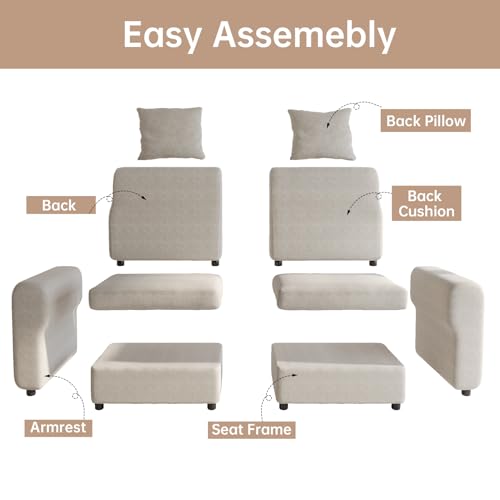 Velvet Loveseat Sofa, Modern Modular Sofa with 2 Pillows, 2-Seat Sofa Sectional Couch with Extra Deep Seats for Living Room, Apartment, Office, Small Space, Beige (No Ottoman), 76.38" L - size: 2 Seat Sofa (No Ottoman)