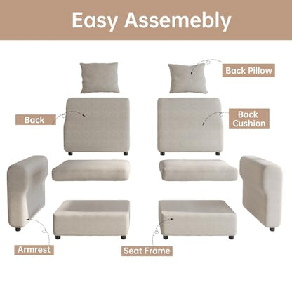 Velvet Loveseat Sofa, Modern Modular Sofa with 2 Pillows, 2-Seat Sofa Sectional Couch with Extra Deep Seats for Living Room, Apartment, Office, Small Space, Beige (No Ottoman), 76.38" L - size: 2 Seat Sofa (No Ottoman)