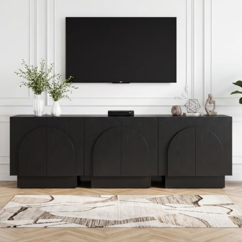 Ya-Home Black Sideboard Buffet Cabinets with Storage, Modern Accent Coffee Stand Cabinets with Arched Doors, Farmhouse Wooden TV Stand Console Table Credenza for Living Room/Hallway, 3PCS - color: Black, size: Set of 3