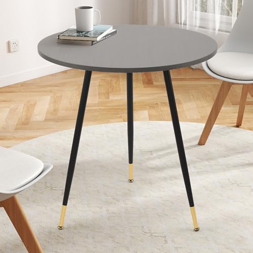 Round Dining Table, 23.6" Kitchen Dining Table with Thickened Tabletop and Metal Pedestal,Mid Century Modern Bistro Table for Dining Room,Small Places, Living Room,Cafe (Gray) - color: Grey