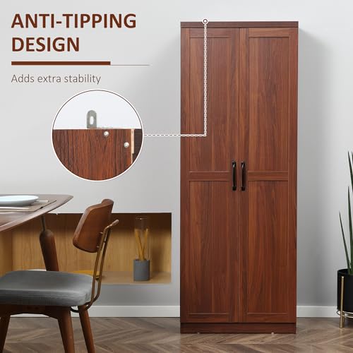 HOMCOM 63" 2-Door Kitchen Pantry 5-Tier Brown | Freestanding Storage Cabinet, Shelving, 2 Adjustable Shelves, for Dining Room - color: Brown