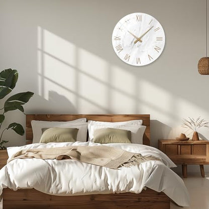 Large Marble Wall Clocks Battery Operated 20 Inch | Modern Analog Glass Wall Clocks for Living Room Office Dinning Room Silent Non Ticking Wall Clock - color: White, size: 20 Inch