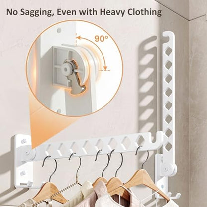 Wall Mounted Drying Rack, 8-Hole Clothes Rack Laundry Room, White | 8 Hanger Holes, No-Slide Design, Click-Stop Hinge 4 Angles, Rustproof Steel, Folds Flat 3.5cm, for Bathroom Balcony RV - size: 14 Inches - 2 Packs