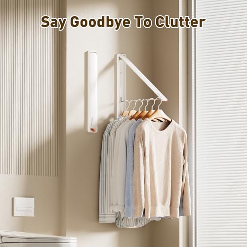 Clothes Drying Rack, Laundry Room Wall Mounted Retractable Clothes Hanger Drying Rack, Laundry Clothing Drying Rack Folding Indoor or Outdoor, Aluminium Dryer, 2pcs(White with 80cm bar) - color: White 2 Pack With Rod