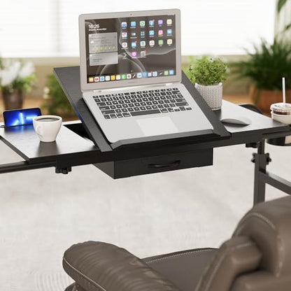 GiftGo Overbed Table with Wheels Rolling Laptop Desk Cart Over Recliner Wheelchair Table Adjustable for Hospital and Home Use Over The Bed Table with Storage Drawer and Cup Holder (Black) - color: Black