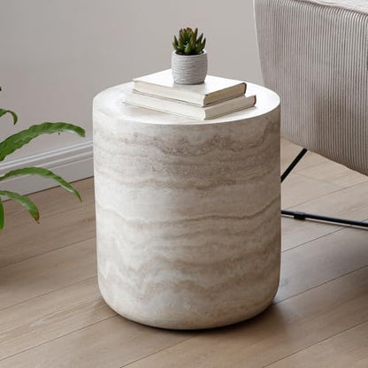 15.74" Round Faux Mable Side Table, End Coffee Table | Side Table, Concrete End Table, Travertine Accent Table, Living Room Furnitures, Mars Pattern, No Need Assembly - color: Mars,15.74,side Table