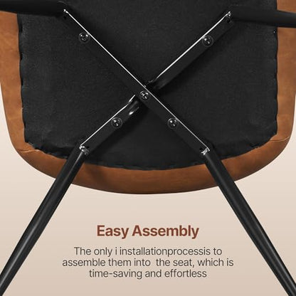 Yaheetech Dining Chairs Set of 2 Mid Century Modern Kitchen Chairs Brown | Faux Leather Upholstered Dining Room Chairs with Metal Legs and Curved Backrest, Armless Side Chairs for Kitchen Living Room - color: Brown, size: Set of 2