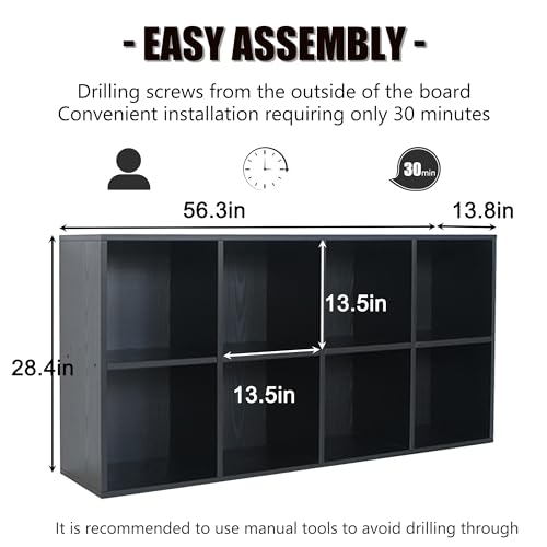 Wooden 8 Cube Storage Organizer with Closed Back Panel,White Cube Shelf Cubby Storage Organizer with Compartments for Living,Bookshelf, Easy to Install (Black, 8 Cube-13in) - color: Black, size: 8 Cube-13in