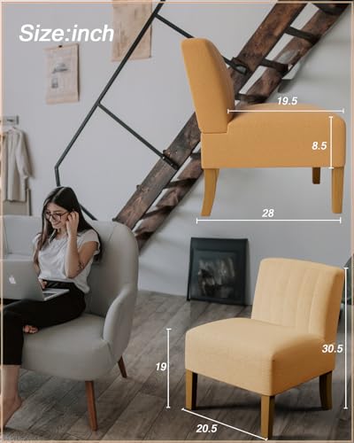 VIRRMO Armless Accent Chairs Set of 2 for Living Room, Modern Slipper Chair Living Room Chairs with Solid Wood Legs,Makeup Vanity Chair Fabric Comfy Upholstered Arm Chairs Accent Chairs,Yellow - color: Yellow
