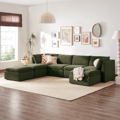 mopio Oversized Modular Sectional Sofa with Fully Removable Covers and Storage, Convertible U, L-Shaped and Sleeper Sectional, Modern Couches with Ottoman Chaise (Olive Green Velvet, 7 Seats, U) - color: [Gen 2] Olive Green Velvet, size: 7 Seats, U