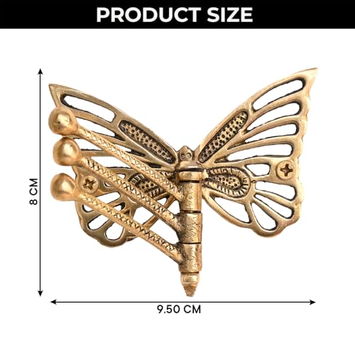 Indian Shelf Brass Butterfly Swivel Wall Hook, Foldable Tri-Arm Gold Hanger - style: Butterfly