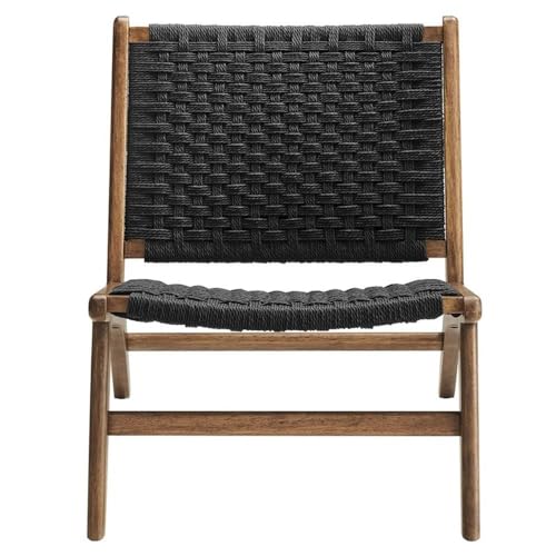 Modway Saoirse Woven Rope Wood Accent Lounge Chair in Walnut Black - color: Walnut Black