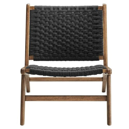Modway Saoirse Woven Rope Wood Accent Lounge Chair in Walnut Black - color: Walnut Black