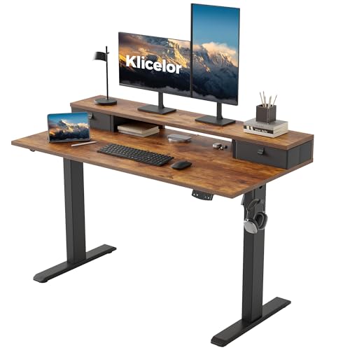 Klicelor 48 x23 Inch Electric Standing Desk with Drawers, Adjustable Height Small Sit Stand Desk for Home Office, Compact Computer Workstation with Storage– Rustic Brown - color: Rustic Brown, size: 48 x 23 Inch