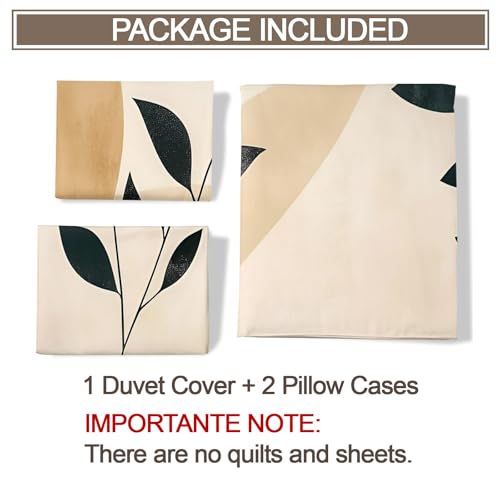 Leaves Bedding Set, Abstract Plant Duvet Cover Twin, Boho Mid-Century Comforter Cover with Zipper, 3 Pieces, Reversible Bedroom Bedding with 2 Pillowcases Neutral Botanical Design - color: Abstract Plant, size: Twin (68 x 88 in)